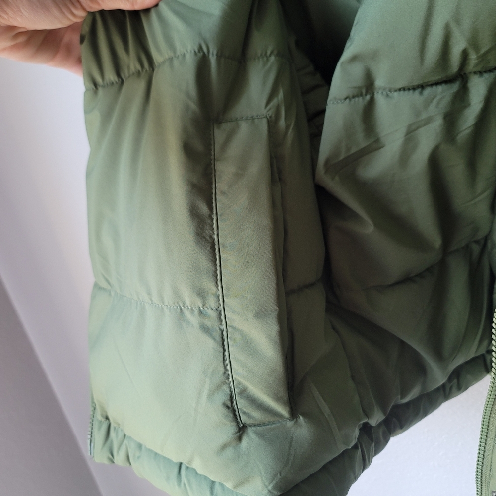 American Eagle The Big Puffy Reversible Hooded Coat Size Medium In Olive - Picture 12 of 14